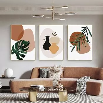 Абстрактная акварель, настенная живопись, геометрический блок, плакат на скандинавскую тему и принт, ваза с листьями и растениями, холст, живопись, настенные панно, домашний декор 21cm30cm NoFrame