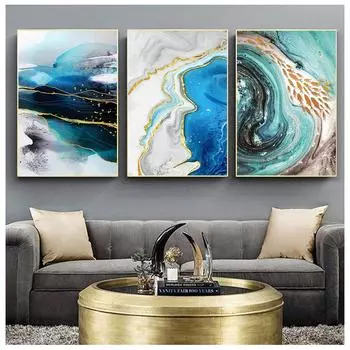 Абстрактная акварель река золотая линия настенный плакат печать картина маслом искусство украшение гостиной изображение 21cm30cm NoFrame