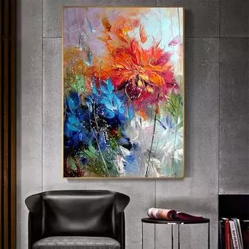 Абстрактная акварель, синий оранжевый цветок, холст, картины, постеры и принты, настенная художественная картина для гостиной, домашний декор, без рамки 21cm30cm NoFrame