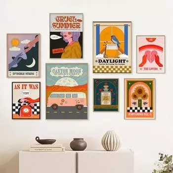 Абстрактная бабочка, автомобильная ваза, вино, поп-настенная картина на холсте, скандинавские постеры и принты, винтажные настенные картины, декор для гостиной 21x30cm No Framed