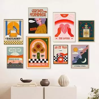 Абстрактная бабочка, автомобильная ваза, вино, поп-настенная картина на холсте, скандинавские постеры и принты, винтажные настенные картины, декор для гостиной 21x30cm