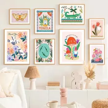 Абстрактная Бабочка Гриб Птица Бохо Ретро Хиппи Настенные Картины Плакаты На Скандинавскую Тему Картины На Холсте И Принты Декор Гостиной 21x30cm No Framed