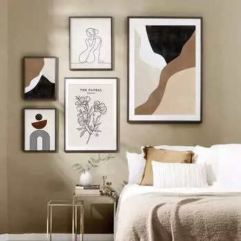Абстрактная бежевая черная геометрическая графическая цветочная настенная живопись на холсте, постеры и принты, картина для гостиной, домашний декор A4 21x30cm No Frame