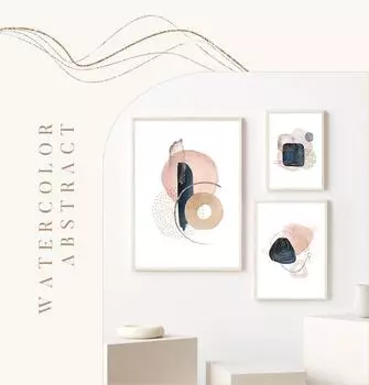 Абстрактная бежевая розовая золотая акварель в стиле бохо, настенная живопись на холсте, геометрическая форма, печать плакатов, картина, декор для спальни, гостиной, без рамки 21*30cm No Frame