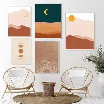 Абстрактная богемная картина с восходом солнца и фазой Луны, настенная живопись маслом, скандинавские постеры и печать, украшение для гостиной и дома 21cm30cm NoFrame