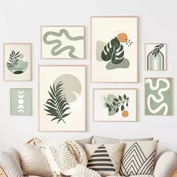 Абстрактная бохо Moon Sage Green ботаническая настенная живопись на холсте плакаты на скандинавскую тему и принты настенные панно для декора гостиной 21x30cm No Frame