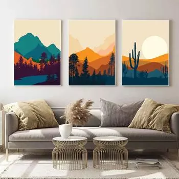 Абстрактная ботаническая геометрическая картина на холсте с оранжевыми листьями, постер с цветными блоками, текстура, художественный принт, настенные панно для гостиной 21cm30cm NoFrame