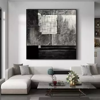 Абстрактная черно-серая картина маслом, напечатанная на холсте, цветные постеры и принты для гостиной, офиса, настенного декора, без рамки 20x20cm (8X8 inch)
