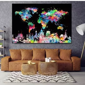 Абстрактная цветная карта мира 5D DIY Алмазная картина Биг Бен Архитектура Популярная Алмазная вышивка Наборы для вышивки крестом Ручная работа Full Round 20x30CM