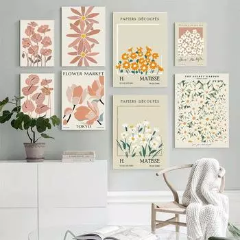 Абстрактная цветочная картина Матисса на холсте, скандинавские постеры и принты, ботанический цветок, настенная картина для декора гостиной 21x30cm No Frame