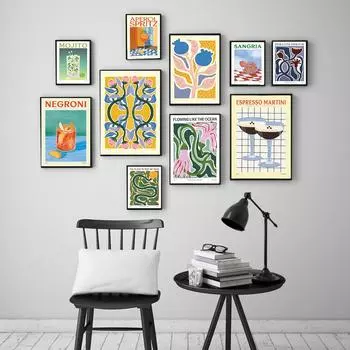 Абстрактная Цветочная печать плаката Spritz фруктовый сок мохито винный напиток настенная живопись на холсте галерея Декор картина для гостиной 21*30cm