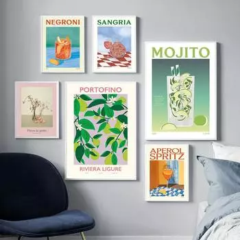 Абстрактная Цветочная печать плаката Spritz фруктовый сок мохито винный напиток настенная живопись на холсте галерея Декор картина для гостиной 21x30cm No Framed