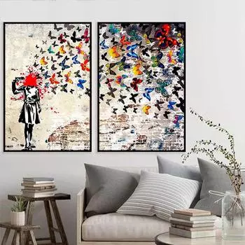 Абстрактная Девушка Бабочка Воздушный Шар Настенный Художественный Плакат Персонализированный Модный Домашний Декор Комнаты Холст Картина Настенная Картина Печать Произведения Искусства 21x30cm No Frame
