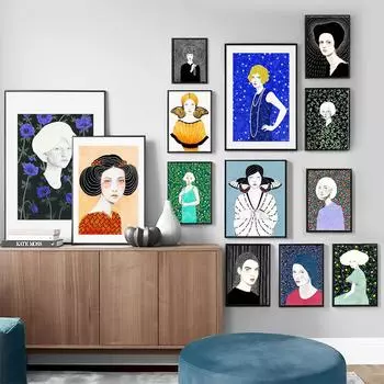 Абстрактная девушка, цветок, бабочка, красочная настенная живопись на холсте, плакаты на скандинавскую тему и принты, настенные панно для декора гостиной 21cm30cm NoFrame