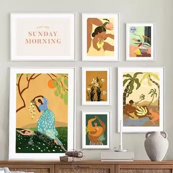 Абстрактная девушка цветок лист жизнь Illustratio настенная живопись на холсте плакаты и принты настенные панно для гостиной домашний декор