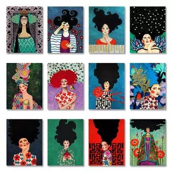 Абстрактная девушка волосы цветок птица настенная живопись холст скандинавский постер винтажный настенный панно Cuadros для гостиной 21cm30cm NoFrame