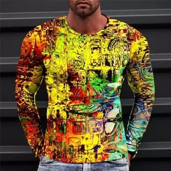 Абстрактная дизайнерская повседневная мужская футболка с 3D-принтом, футболка с графическим принтом, рубашка с длинным рукавом и круглым вырезом, одежда весна-осень S