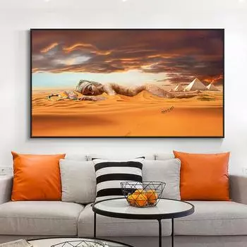 Абстрактная египетская пирамида, Египет, пустынный оазис, обнаженная женщина, картина маслом на холсте, постеры и принты, настенная художественная картина для гостиной 20x40cm no frame