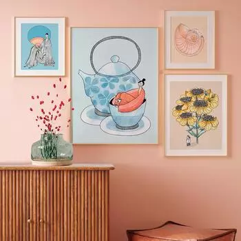 Абстрактная феминистская женщина, художественный настенный постер с принтом, морская ракушка, подсолнух, холст, семейная картина, картина для гостиной, украшение для дома 21*30cm