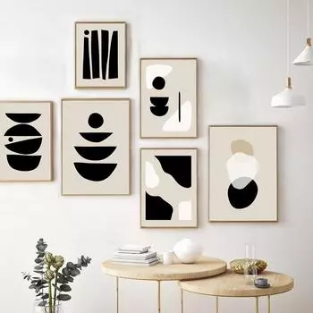 Абстрактная геометрическая графика Плакат, Картина на холсте, Минималистская картина на стену в стиле бохо, Бежевый, Черный стиль, Гостиная, Дом Дек 21x30cm No Framed