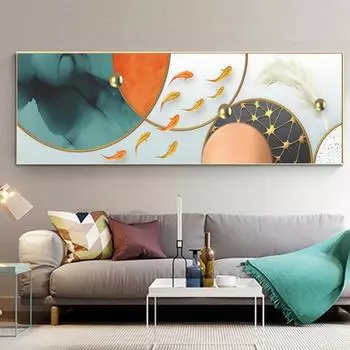 Абстрактная геометрическая картина на холсте, девять кои, постеры с рыбьими перьями и принтами, настенные художественные фотографии, домашний декор для гостиной, без рамки 20*40cm