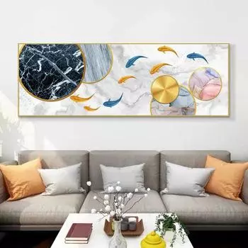 Абстрактная геометрическая картина на холсте, девять кои, постеры с рыбьими перьями и принтами, настенные художественные фотографии, домашний декор для гостиной, без рамки 20cm40cm NoFrame