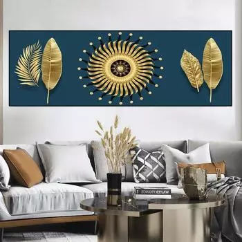 Абстрактная геометрическая картина на холсте с позолоченными листьями, скандинавские постеры и принты, настенные художественные фотографии, современный домашний декор для гостиной, без рамки 20cm40cm NoFrame
