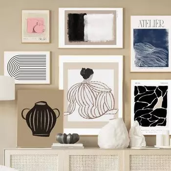 Абстрактная геометрическая линия, ваза для девочек, Радуга, настенная живопись на холсте, плакаты на скандинавскую тему и принты, настенные панно для декора гостиной A4 21X30cm No Framed