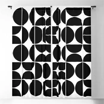 Абстрактная геометрия Искусство Черно-белая линия Тонкие жалюзи на окна для детей Спальня Гостиная Кухня Дверь Домашний декор 2 шт. W50 X H130(CM)X2&Hook