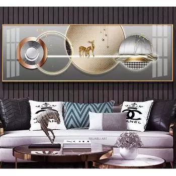 Абстрактная Геометрия Свет Роскошный Холст Картина Олень Декоративная Настенная Искусства Китайский Золотой Декор Для Гостиной Спальни Куадрос 20cm40cm NoFrame