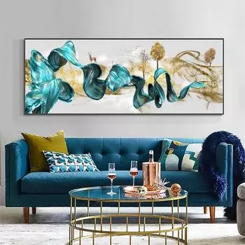 Абстрактная Геометрия Золотой Классический Роскошный Плакат Холст Картина Синяя Лента Картина Домашний Декор Стены Искусства Скандинавский Принт Без Рамки 20cm40cm NoFrame