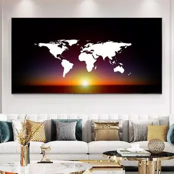 Абстрактная карта мира, земля, холст, картина, пейзаж, закат, постеры и принты, настенные художественные фотографии, домашний декор для гостиной, без рамки 20cm40cm NoFrame