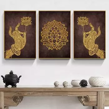 Абстрактная картина Будды на холсте, буддийский символ лотоса, принт, плакат, гостиная, домашний интерьер, современная картина, декор дзен, йога 21cm30cm NoFrame