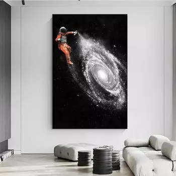 Абстрактная картина «Космонавт и Вселенная», настенная живопись на холсте, плакаты на скандинавскую тему и принты для декора гостиной, без рамки 21*30cm
