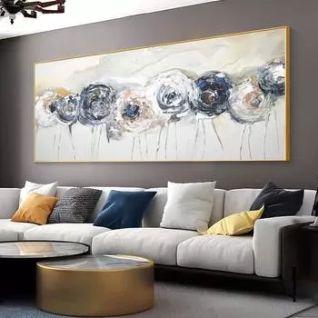Абстрактная картина маслом белого и синего цветов на холсте, постеры и принты, настенный художественный декор, фотографии для гостиной, украшения дома 21*30cm
