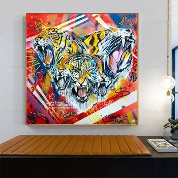 Абстрактная картина маслом бенгальского тигра с принтом леопарда, павлина, граффити, постеры и принты маслом для животных, уличное искусство, декор для гостиной 21cm30cm No Frame