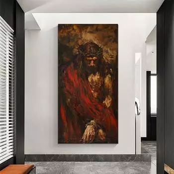 Абстрактная картина маслом Христа Католическое изображение Священное Сердце Иисуса Плакат Картины Винтаж Христианская религия Домашний декор 20x40cm
