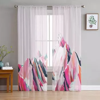 Абстрактная картина маслом, иллюстрация горы, оконные тюлевые шторы для гостиной, спальни, отеля, роскошные украшения, прозрачные шторы 135W x 114H(cm)