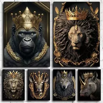 Абстрактная картина маслом короля животных Лев Горилла Олень Корова Жираф Дракон Волк Печать плакатов на стену 21cm30cm NoFrame