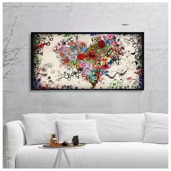 Абстрактная картина маслом на холсте, красочные плакаты с сердечками и цветами, настенное искусство, картины для украшения гостиной 21cm30cm NoFrame