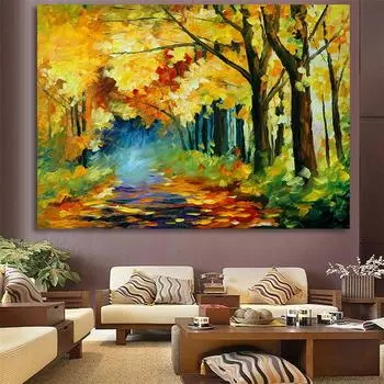 Абстрактная картина маслом на холсте, парковый постер, осенний лесной пейзаж, настенная живопись, настенные картины для декора гостиной 21cm30cm NoFrame