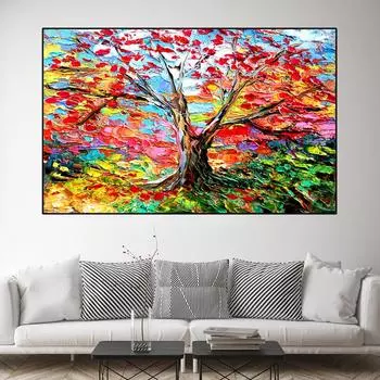 Абстрактная картина маслом на холсте, пейзаж, красочные постеры с деревьями и принты, настенные художественные картины для гостиной, домашний декор, без рамки 20cm40cm NoFrame
