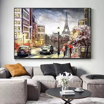 Абстрактная картина маслом на холсте Пешеход Париж Эйфелева башня Пейзаж Плакат Печать Настенная картина для декора гостиной Куадрос 20X30cm Unframed линкор серый