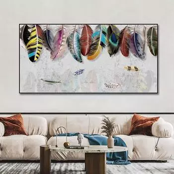 Абстрактная картина маслом на холсте, современные скандинавские роскошные перья, золотые постеры и принты, настенные художественные фотографии, домашний декор без рамки 20cm40cm No Frame