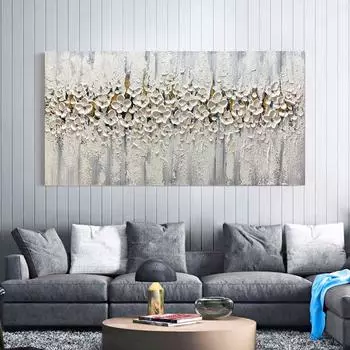 Абстрактная картина маслом Печать на холсте Картина Белые цветы Постеры и принтыСовременное цветочное настенное искусство для декора гостиной 20x40cm