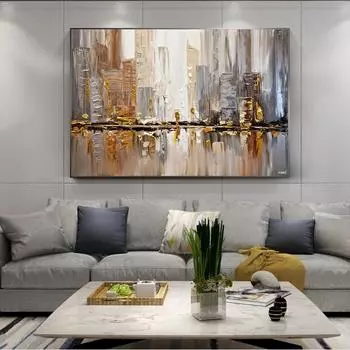 Абстрактная картина маслом, печать на холсте, постер «Золотой город», настенный художественный пейзаж, современная картина с ножом для декора гостиной, Cuadros 21cm30cm NoFrame