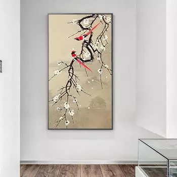 Абстрактная картина маслом с изображением цветов гинкго и птиц, плакат и настенная живопись с растениями, современная 20cm40cm NoFrame
