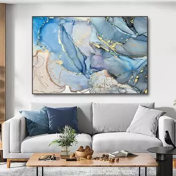 Абстрактная картина маслом с синей золотой рекой, современные постеры и эстампы, настенный художественный фотограф для гостиной 21cm30cm NoFrame