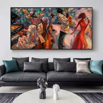 Абстрактная картина на холсте, джазовая музыка, настенная живопись маслом, РИМСКИЙ НОГИН, клубный декор, очень большие постеры и принты для гостиной 20x40cm no frame белый