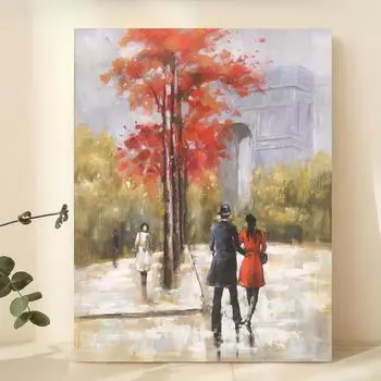 Абстрактная картина на холсте Пара под красным зонтиком Эйфелева башня Фон настенное искусство Домашний декор 20x30cm